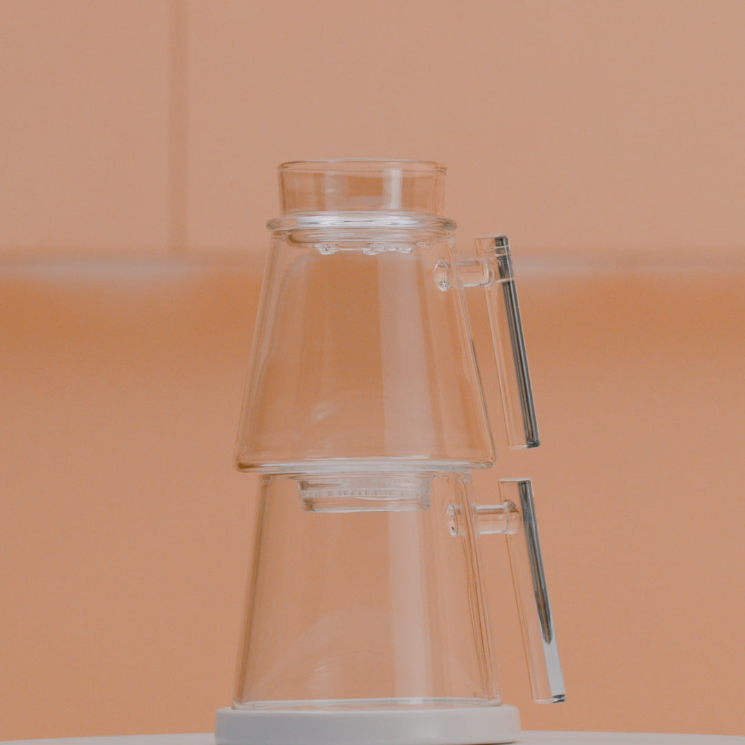 Pure Over Signature Brew Kit all-glass coffee maker highlighting no paper filters, no waste, and controlled pour over brewing experience