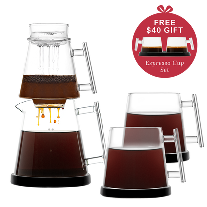 Pure Over Signature Brew Kit 2 mug gift set with black base including specialty coffee and free espresso cup set all-glass pour over coffee maker