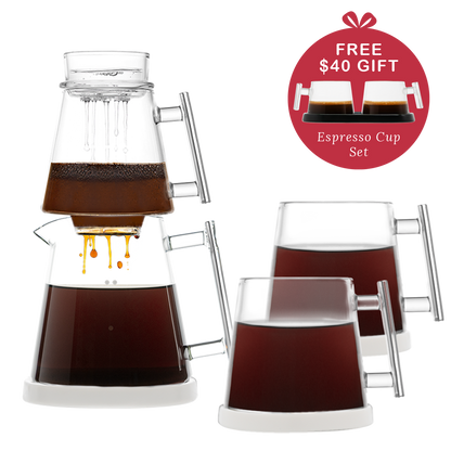 Pure Over Signature Brew Kit 2 mug gift set with white base including specialty coffee and free espresso cup set all-glass pour over coffee maker