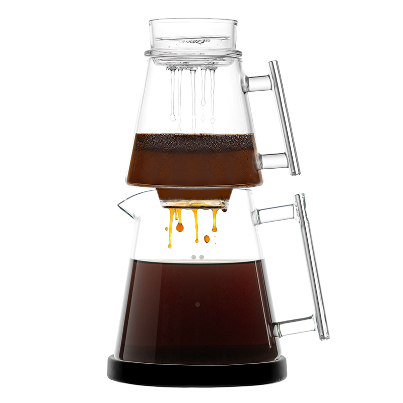 Pure Over Signature Brew Kit all-glass pour over coffee maker front view with dripper and carafe
