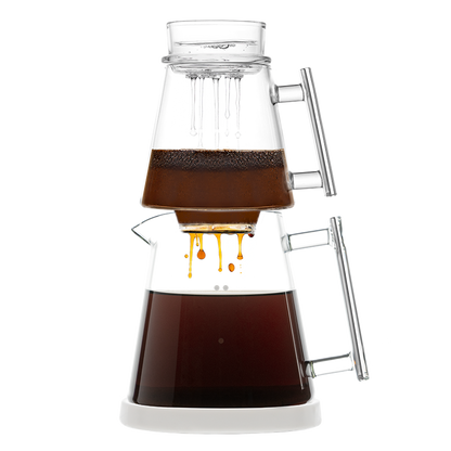 Pure Over Signature Brew Kit white base borosilicate glass pour over coffee maker with full brew setup